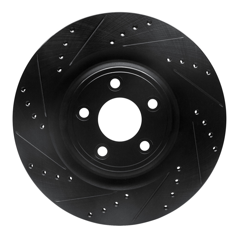 Jaguar F-Type Brake Rotor (1) - Rear Left - R1 Concepts - Drilled & Slotted - Black - `14-`21